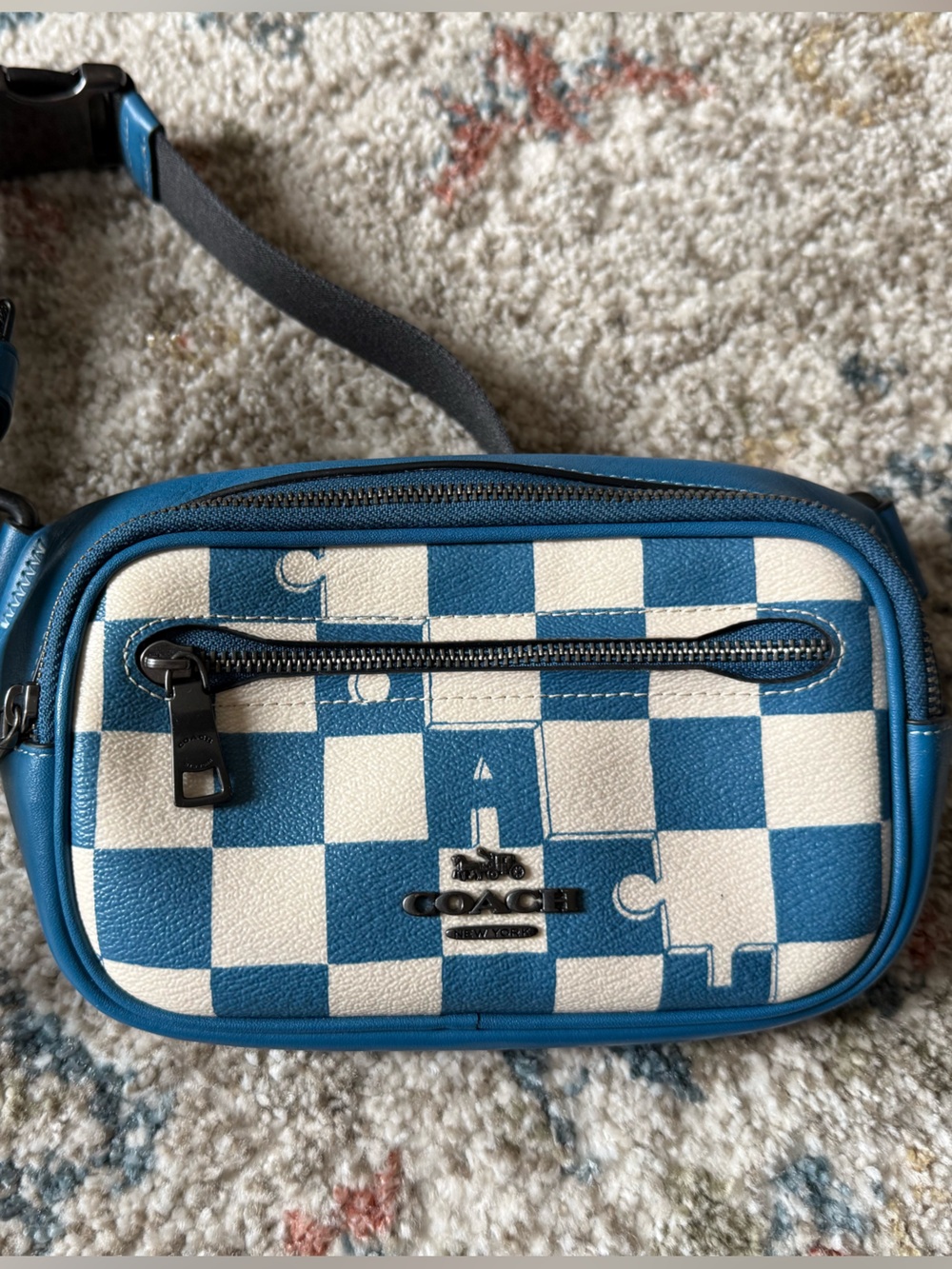 Coach Elias Blue & White Checker Crossbody Bag